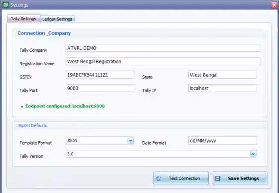 Excel Utility Tally Settings screenshot